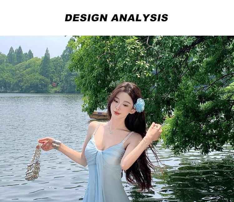 Black Spaghetti Strap Knot Rhinestone Maxi Dress - Altfashion Shop
