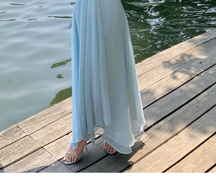 Black Spaghetti Strap Knot Rhinestone Maxi Dress - Altfashion Shop