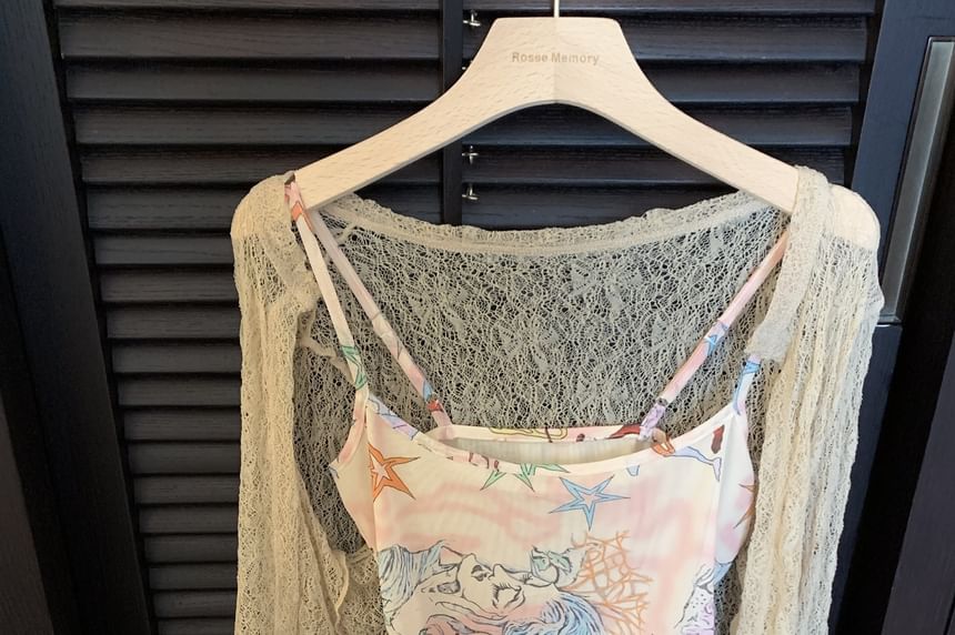 Plain Cropped Cardigan & Lace Cropped Camisole