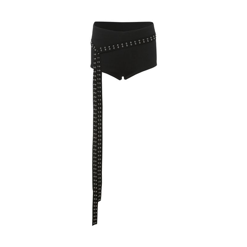 Asymmetric Cut-Out Buckle Tank & Low-Waist Studded Hot Pants