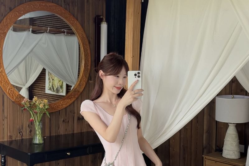 Black Cap Sleeve Square Neck Maxi A-Line Dress - Altfashion Shop