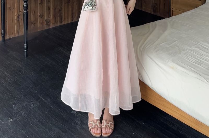Black Cap Sleeve Square Neck Maxi A-Line Dress - Altfashion Shop