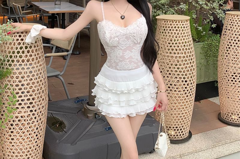 Lace Camisole Top and Tiered Mini A-Line Skort