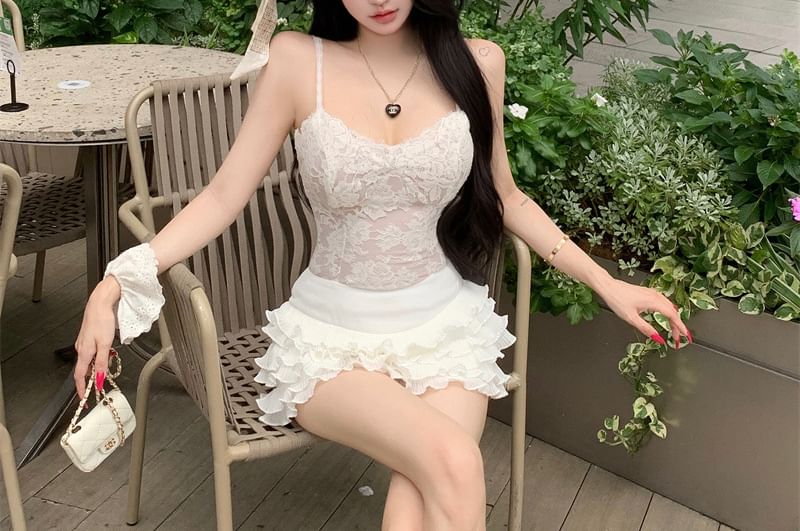 Lace Camisole Top and Tiered Mini A-Line Skort
