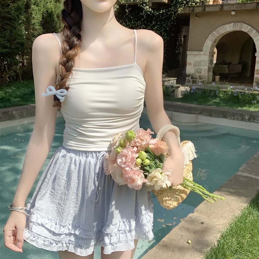 Padded Ruched Plain Cropped Cami