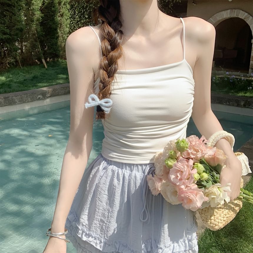 Padded Ruched Plain Cropped Cami