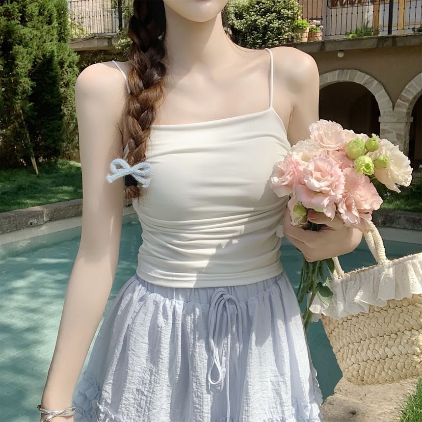 Padded Ruched Plain Cropped Cami