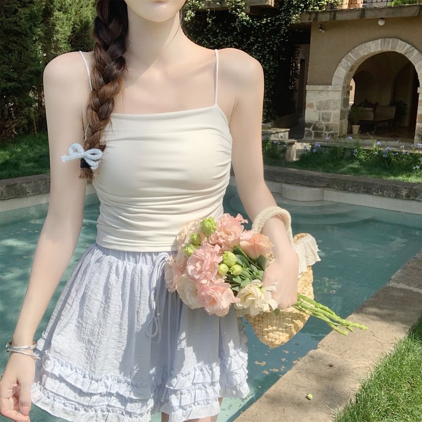 Padded Ruched Plain Cropped Cami