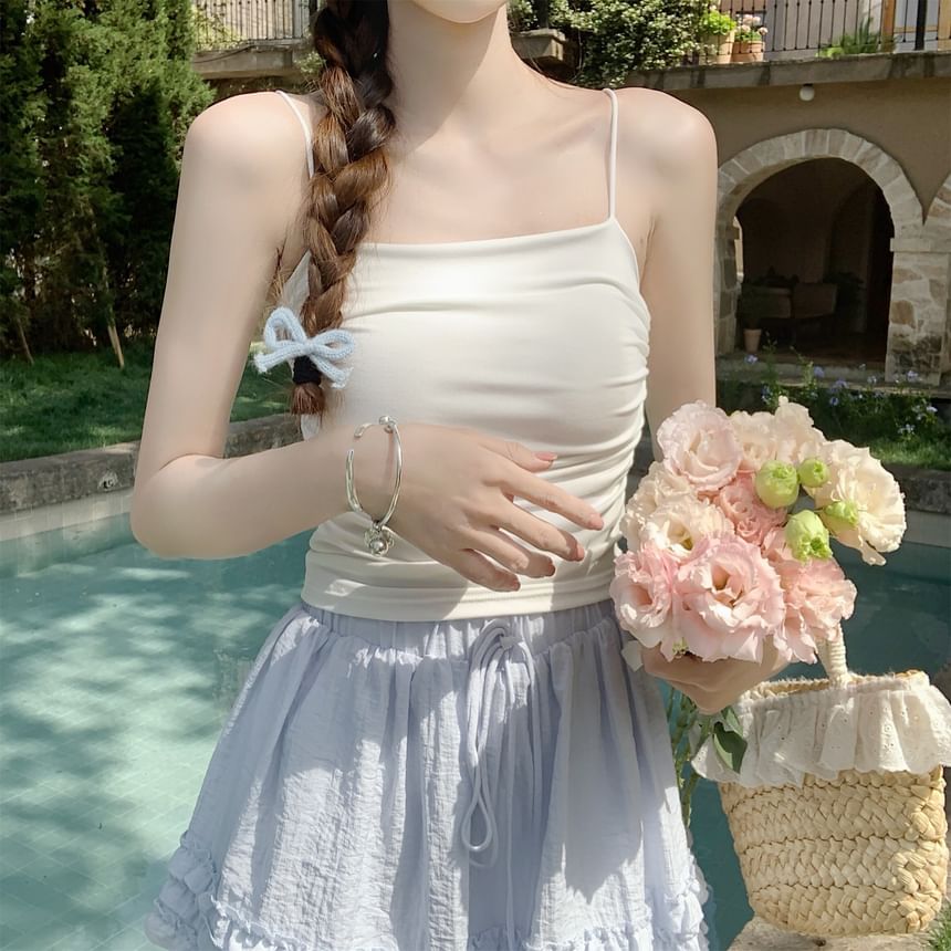 Padded Ruched Plain Cropped Cami