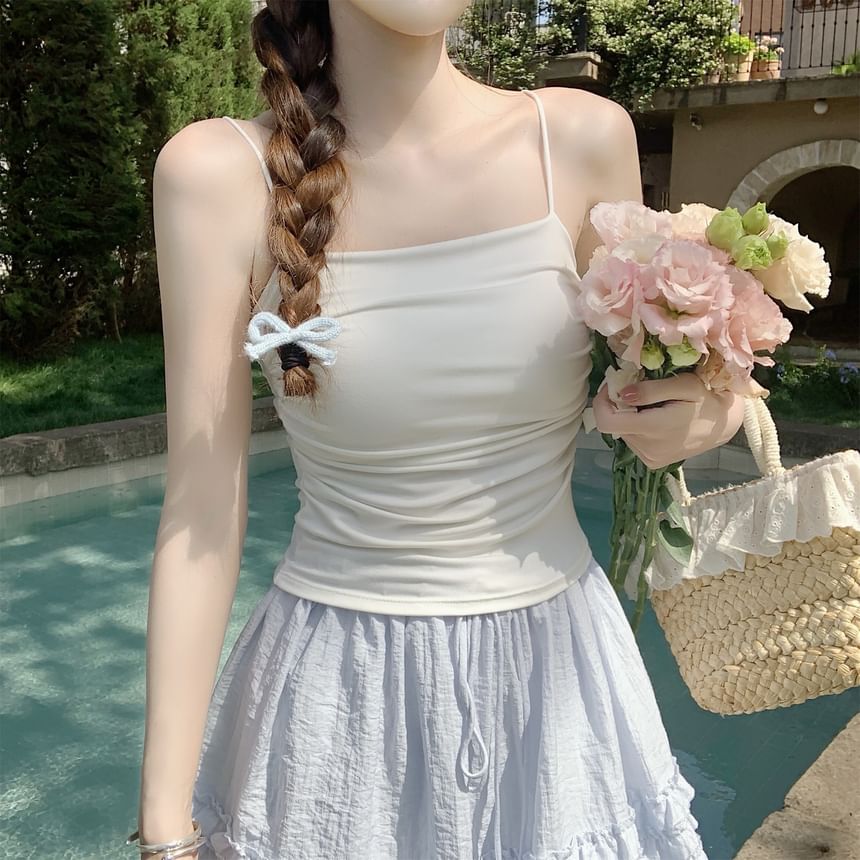 Padded Ruched Plain Cropped Cami