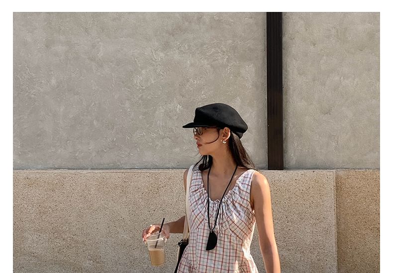 Plaid V-Neck Sleeveless Maxi A-Line Dress - Altfashion Shop