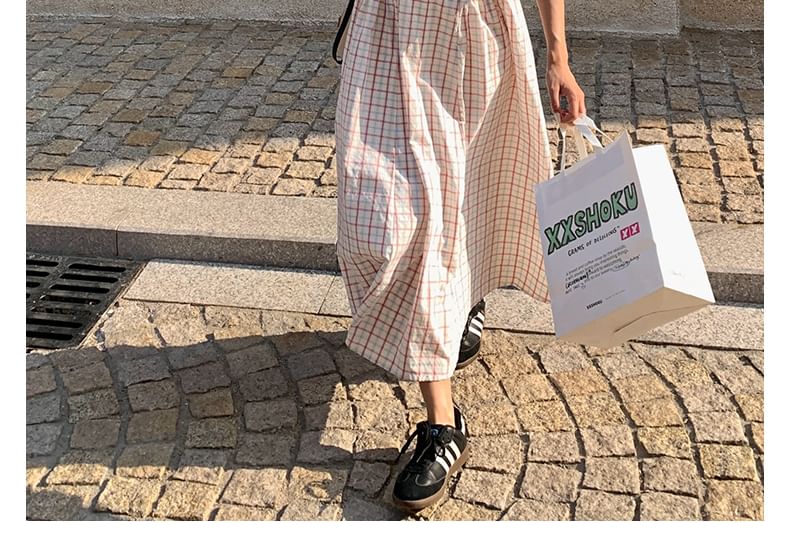 Plaid V-Neck Sleeveless Maxi A-Line Dress - Altfashion Shop