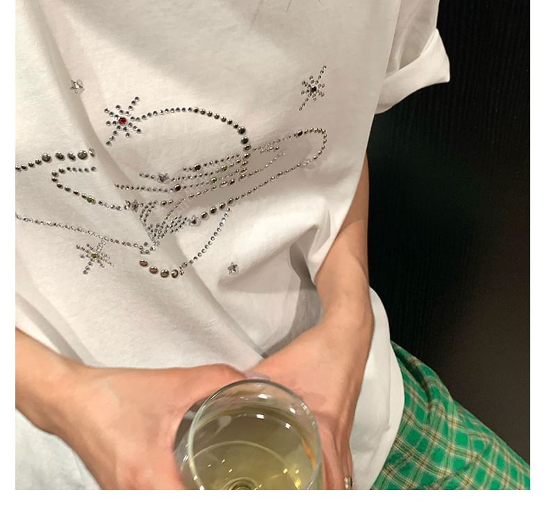Rhinestone Crewneck Short-Sleeved Tee