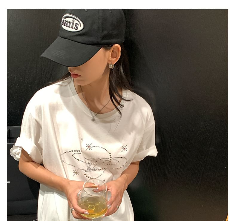 Rhinestone Crewneck Short-Sleeved Tee