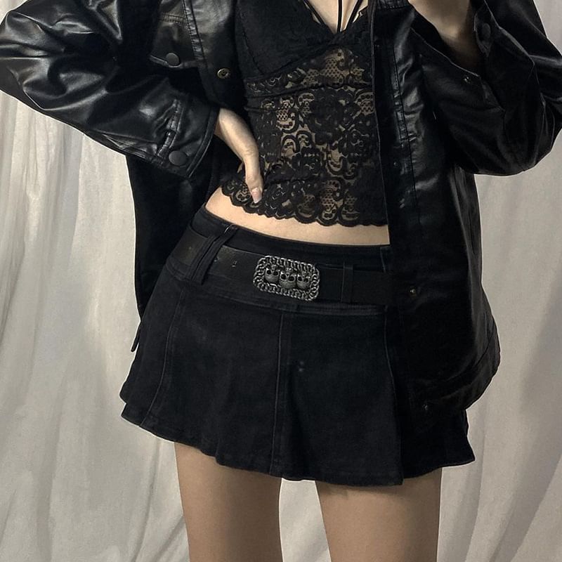 Low Waist Cargo Mini A-Line Skirt