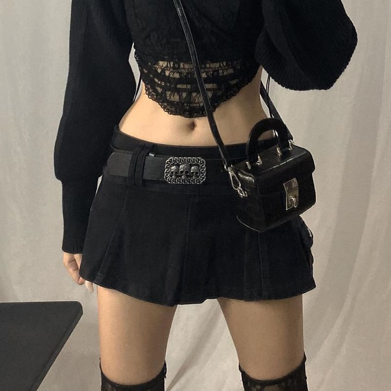 Low Waist Cargo Mini A-Line Skirt