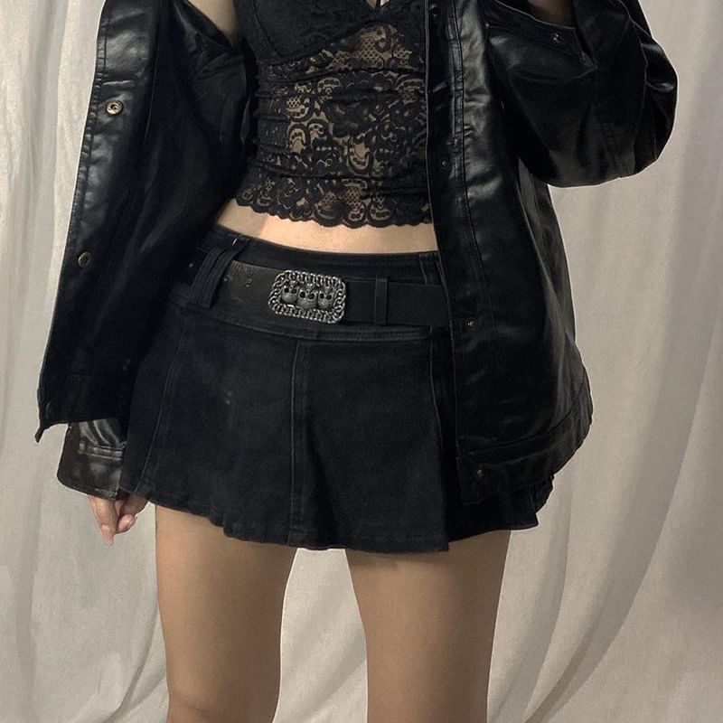 Low Waist Cargo Mini A-Line Skirt
