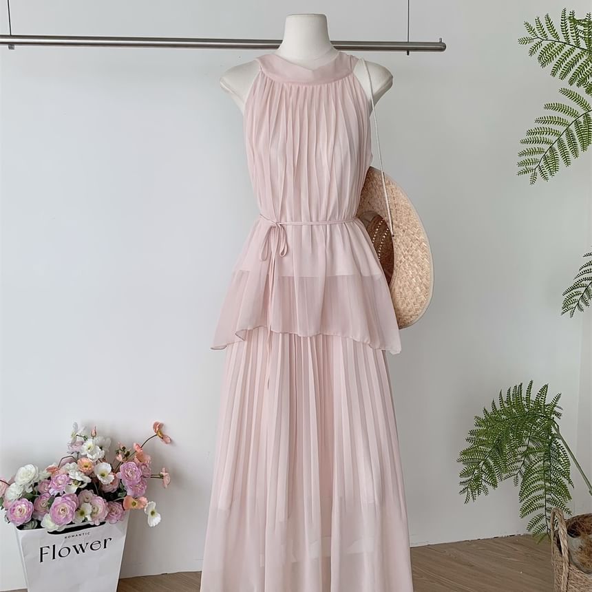 Halter Asymmetrical Blouse and Maxi A-Line Skirt Set