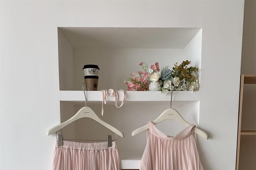 Halter Asymmetrical Blouse and Maxi A-Line Skirt Set