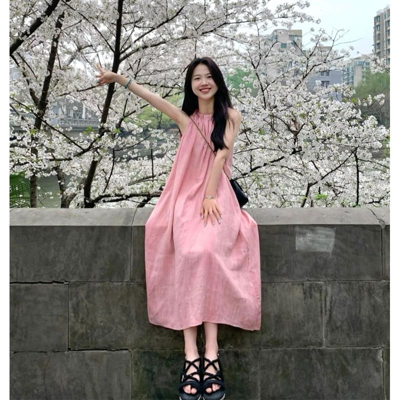 Black Sleeveless Crewneck A-Line Maxi Dress - Altfashion Shop