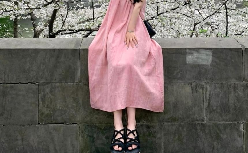 Black Sleeveless Crewneck A-Line Maxi Dress - Altfashion Shop