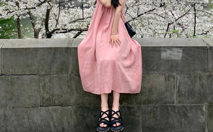 Black Sleeveless Crewneck A-Line Maxi Dress - Altfashion Shop