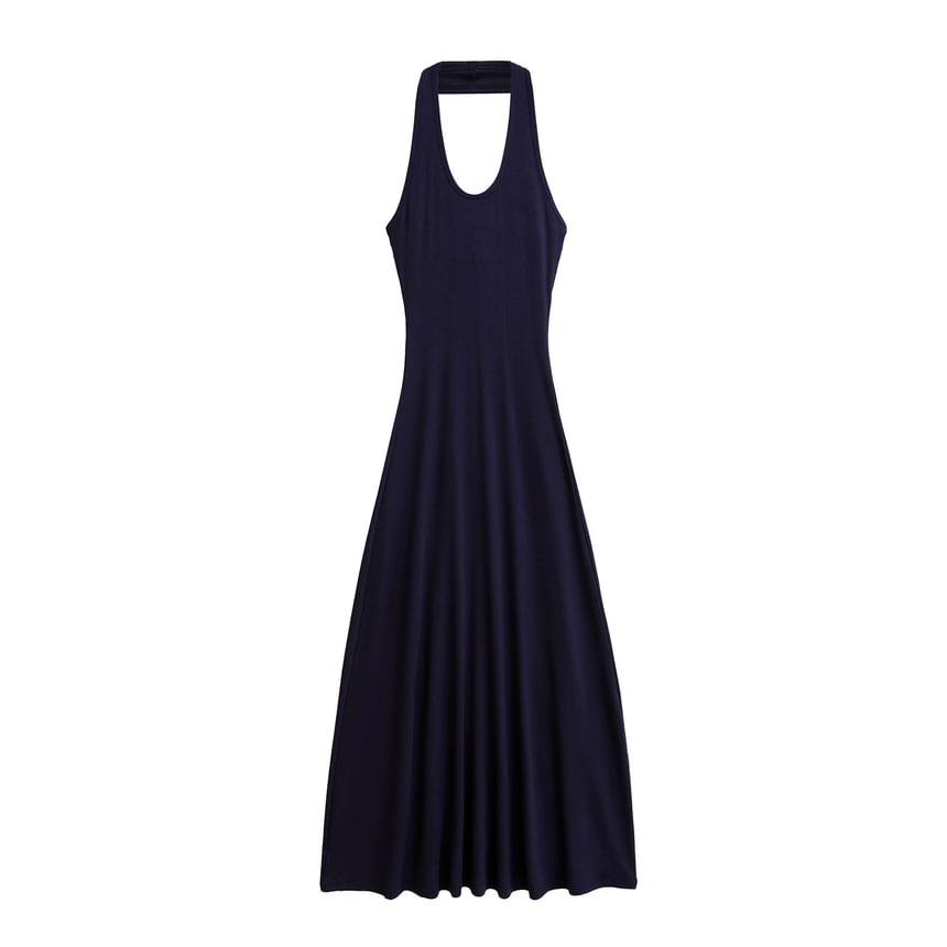 Black Halter Maxi A-Line Dress - Altfashion Shop