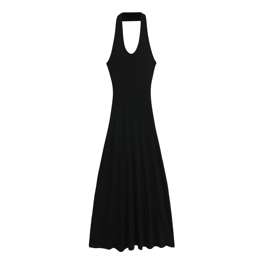 Black Halter Maxi A-Line Dress - Altfashion Shop