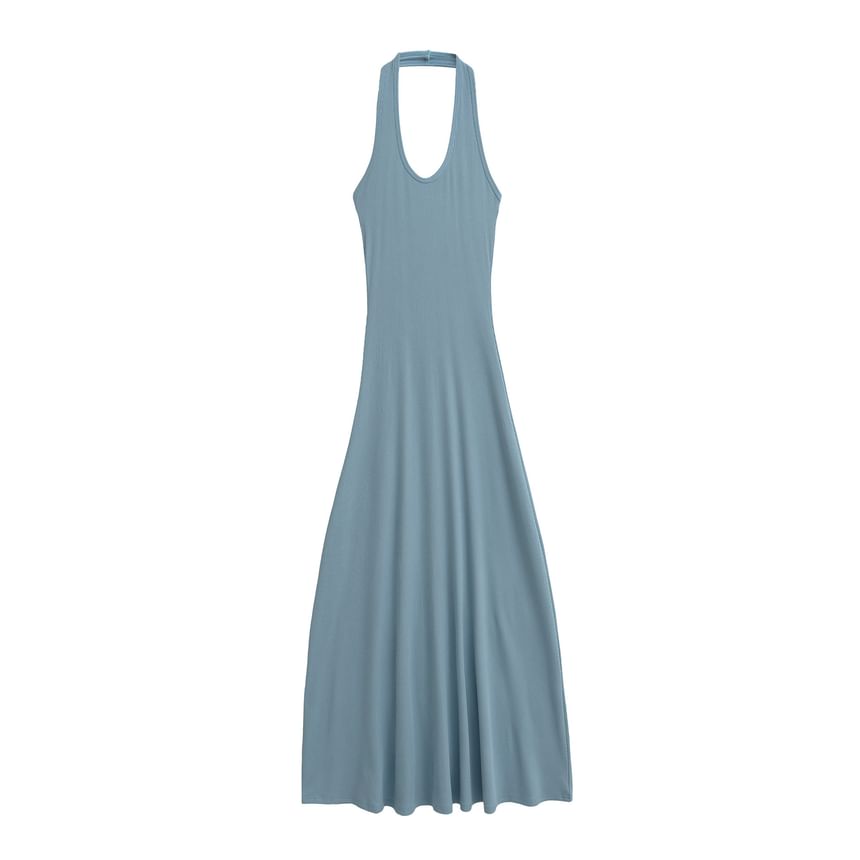 Black Halter Maxi A-Line Dress - Altfashion Shop