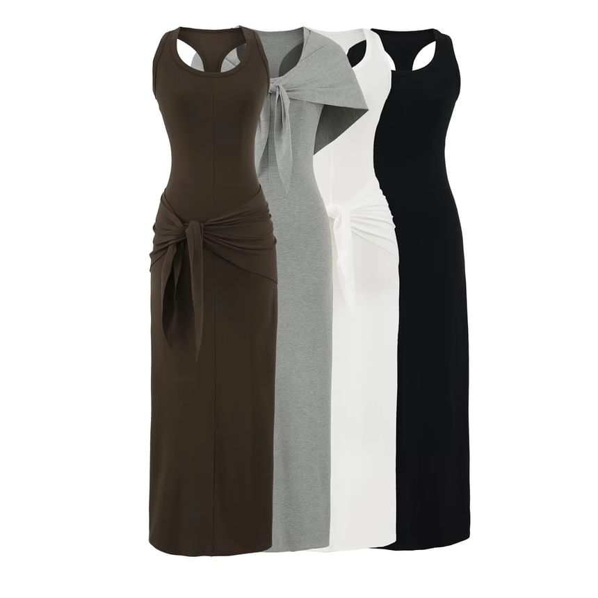 Black Scoop Neck Racerback Tank Dress with Scarf - Altfashion Shop