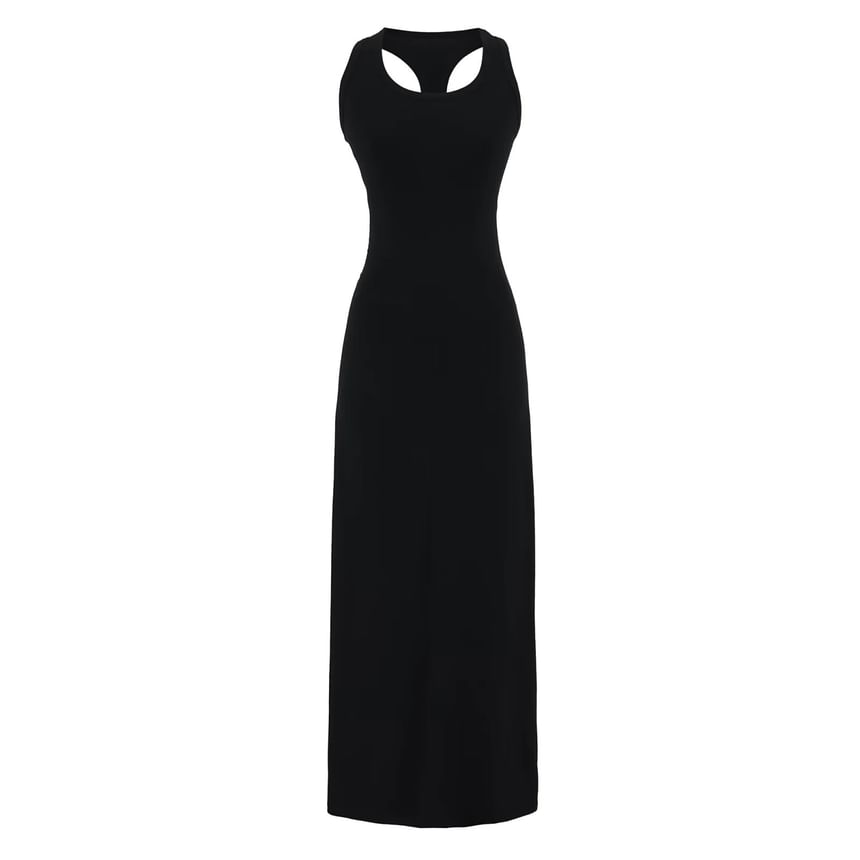 Black Scoop Neck Racerback Tank Dress with Scarf - Altfashion Shop