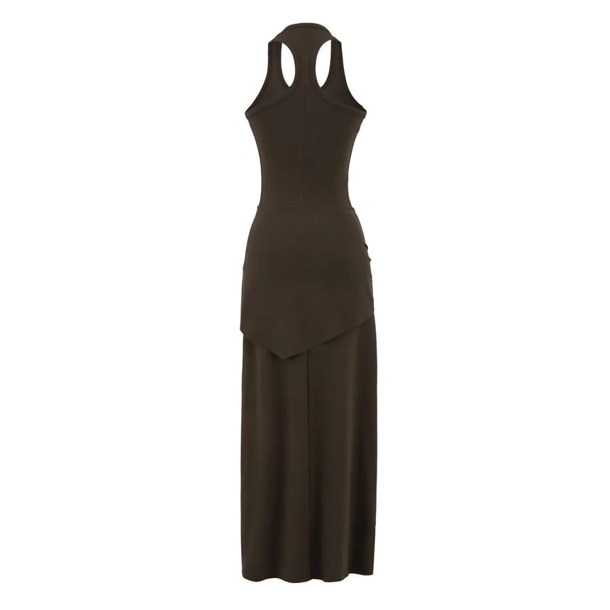 Black Scoop Neck Racerback Tank Dress with Scarf - Altfashion Shop