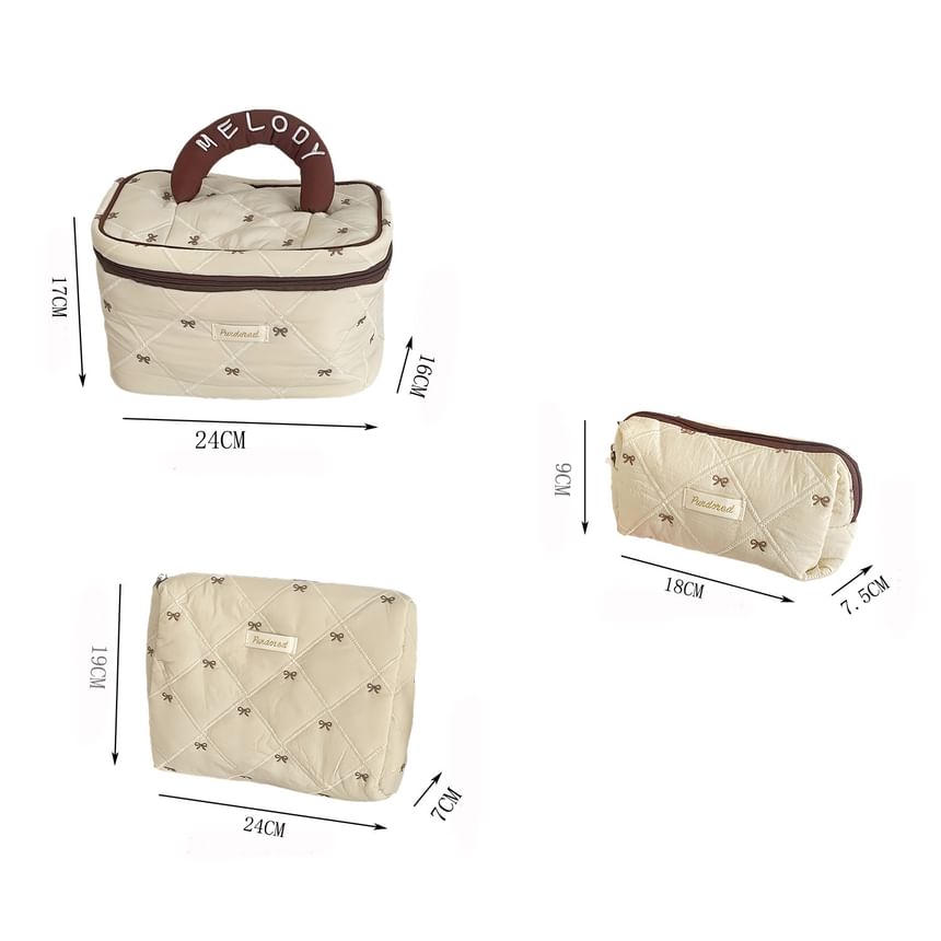 Bow Embroidered Fabric Makeup Bag (Various Designs)