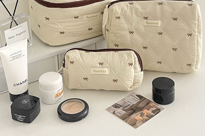 Bow Embroidered Fabric Makeup Bag (Various Designs)