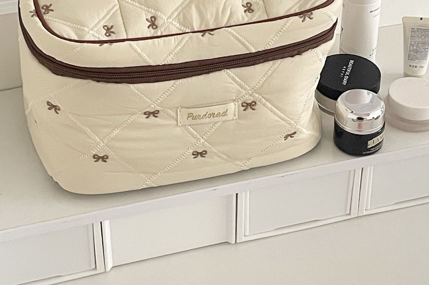 Bow Embroidered Fabric Makeup Bag (Various Designs)