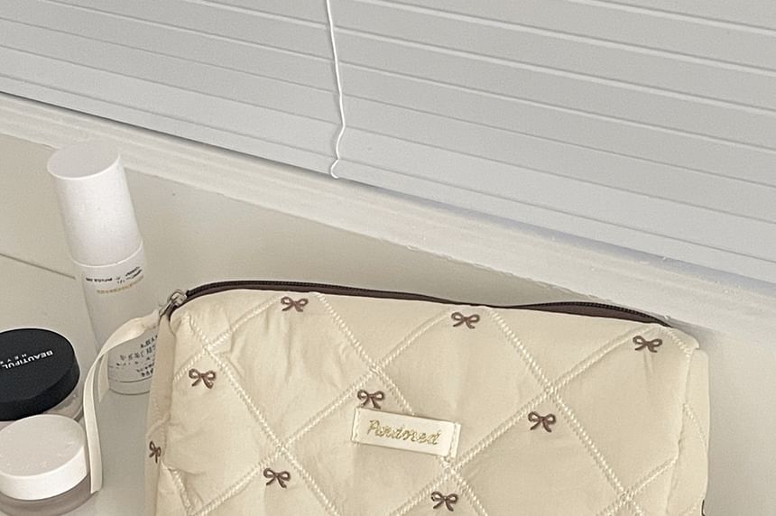 Bow Embroidered Fabric Makeup Bag (Various Designs)