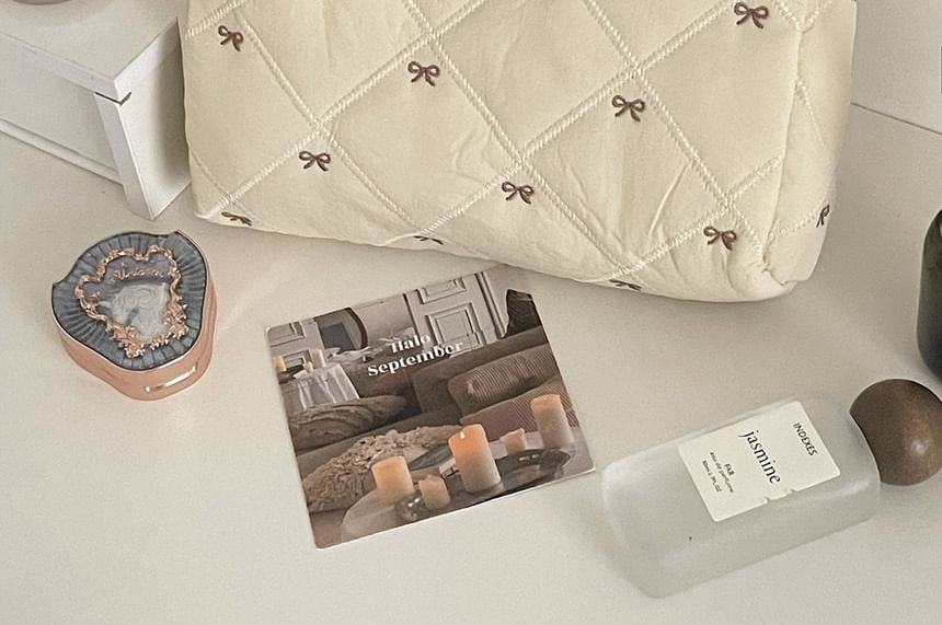 Bow Embroidered Fabric Makeup Bag (Various Designs)