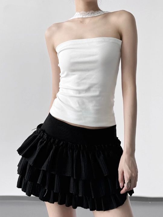 Plain Choker-Neck Tube Blouse