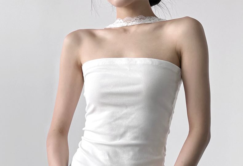 Plain Choker-Neck Tube Blouse