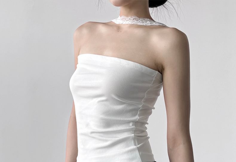 Plain Choker-Neck Tube Blouse