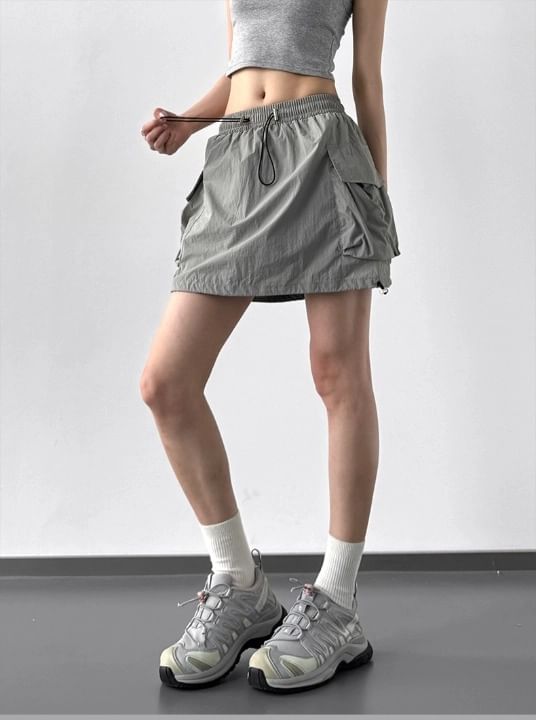 Low Rise Cargo Mini A-Line Skirt