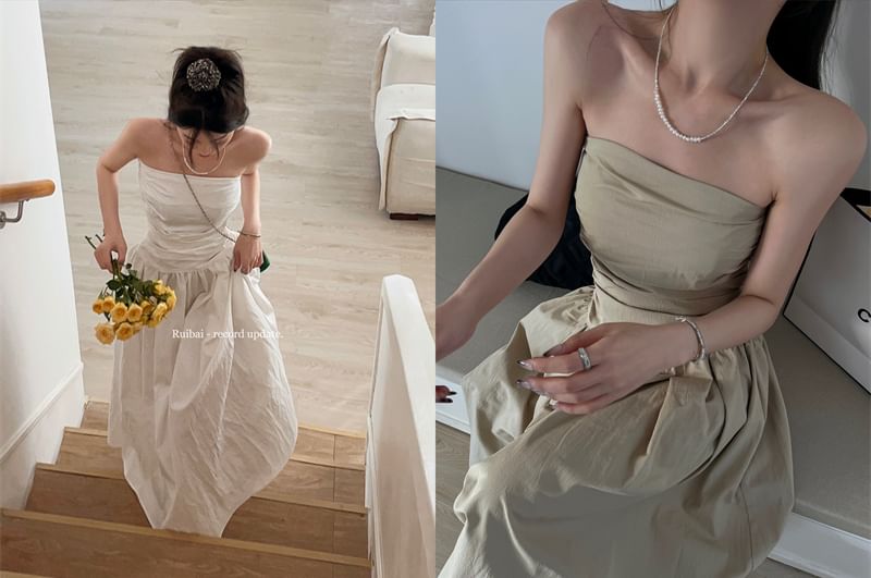 Black Strapless Ruched Maxi A-Line Dress - Altfashion Shop