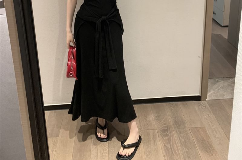 Striped V-Neck Spaghetti Strap Maxi A-Line Dress - Altfashion Shop