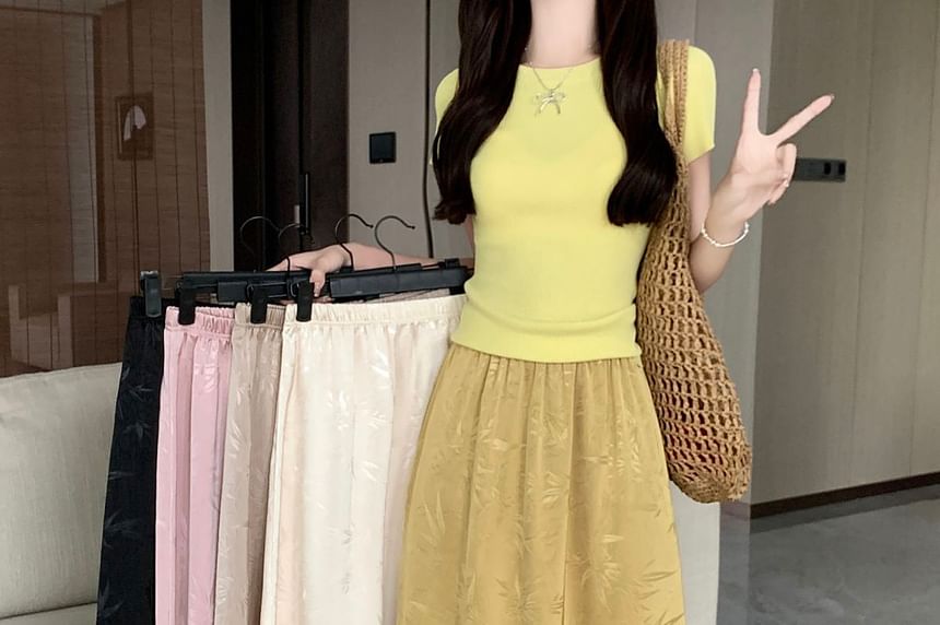 Jacquard High Waist Maxi A-Line Skirt