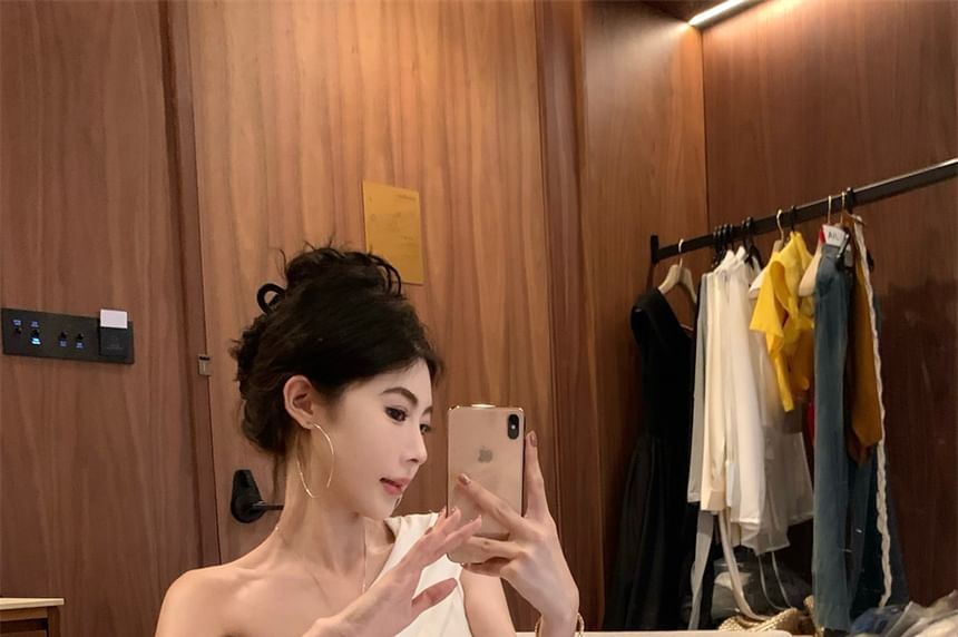 Black One Shoulder Gathered Maxi A-Line Dress - Altfashion Shop