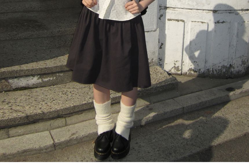 Puff Sleeve Collared Dotted Shirt and Mini Skirt