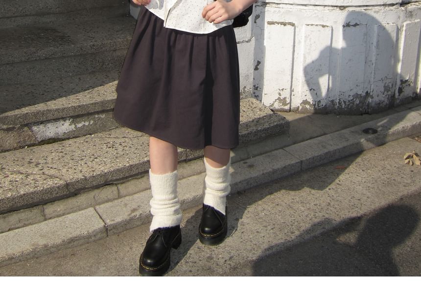 Puff Sleeve Collared Dotted Shirt and Mini Skirt