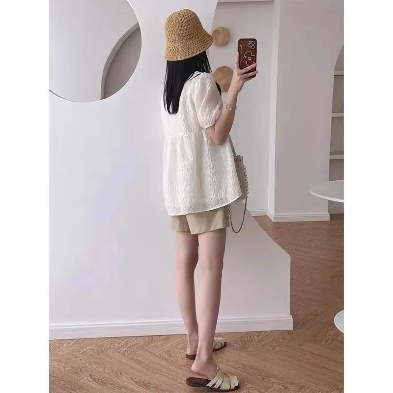 Square-Neck Plain Flowy Short-Sleeved Top