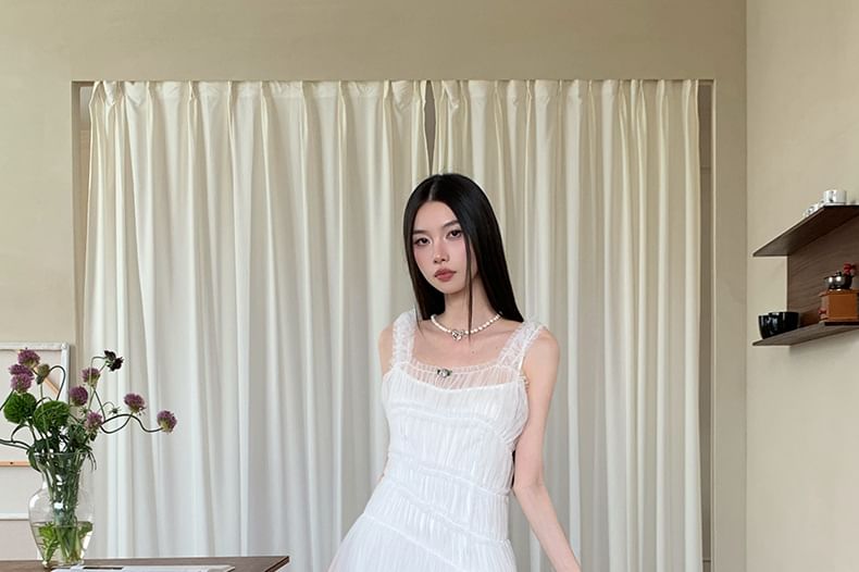 Black Square Neck Lace Maxi A-Line Dress - Altfashion Shop
