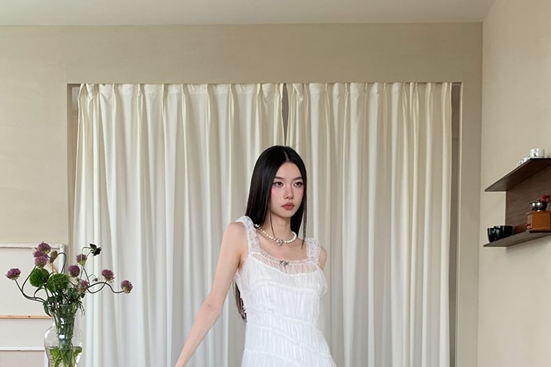 Black Square Neck Lace Maxi A-Line Dress - Altfashion Shop